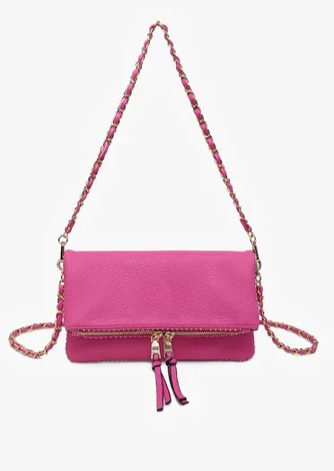 Bubblegum Pink Studded Chainlink Faux Leather Crossbody Handbag