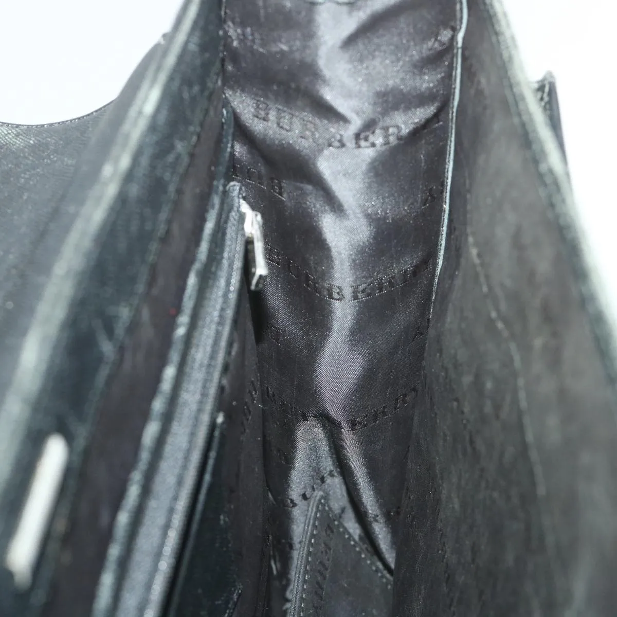 BURBERRY Briefcase Leather Black Auth 58915