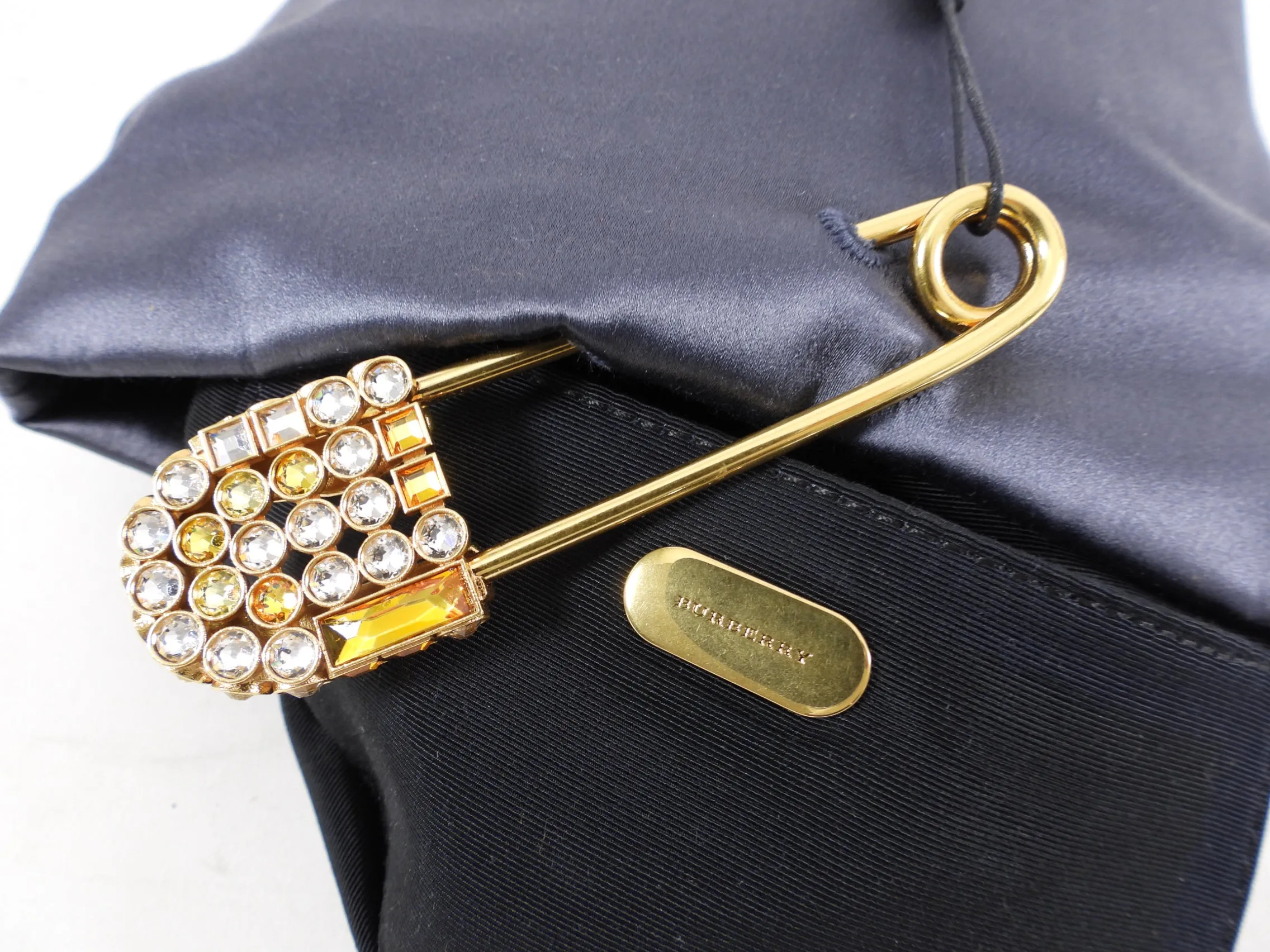 Burberry Grey Silk Satin Strass Pin Evening Clutch Bag