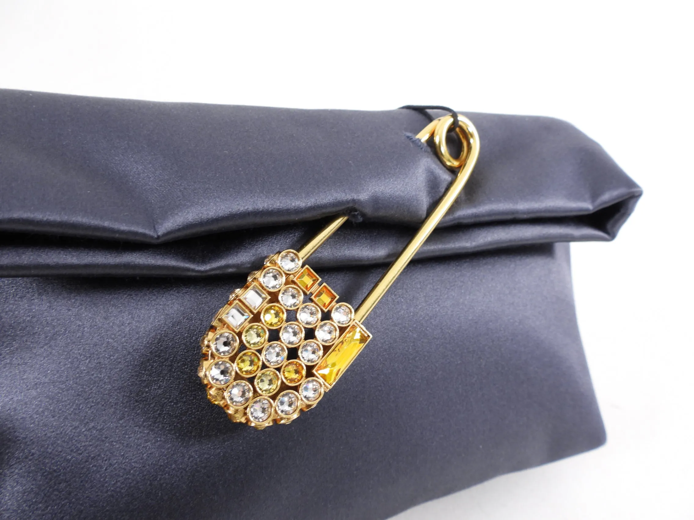 Burberry Grey Silk Satin Strass Pin Evening Clutch Bag