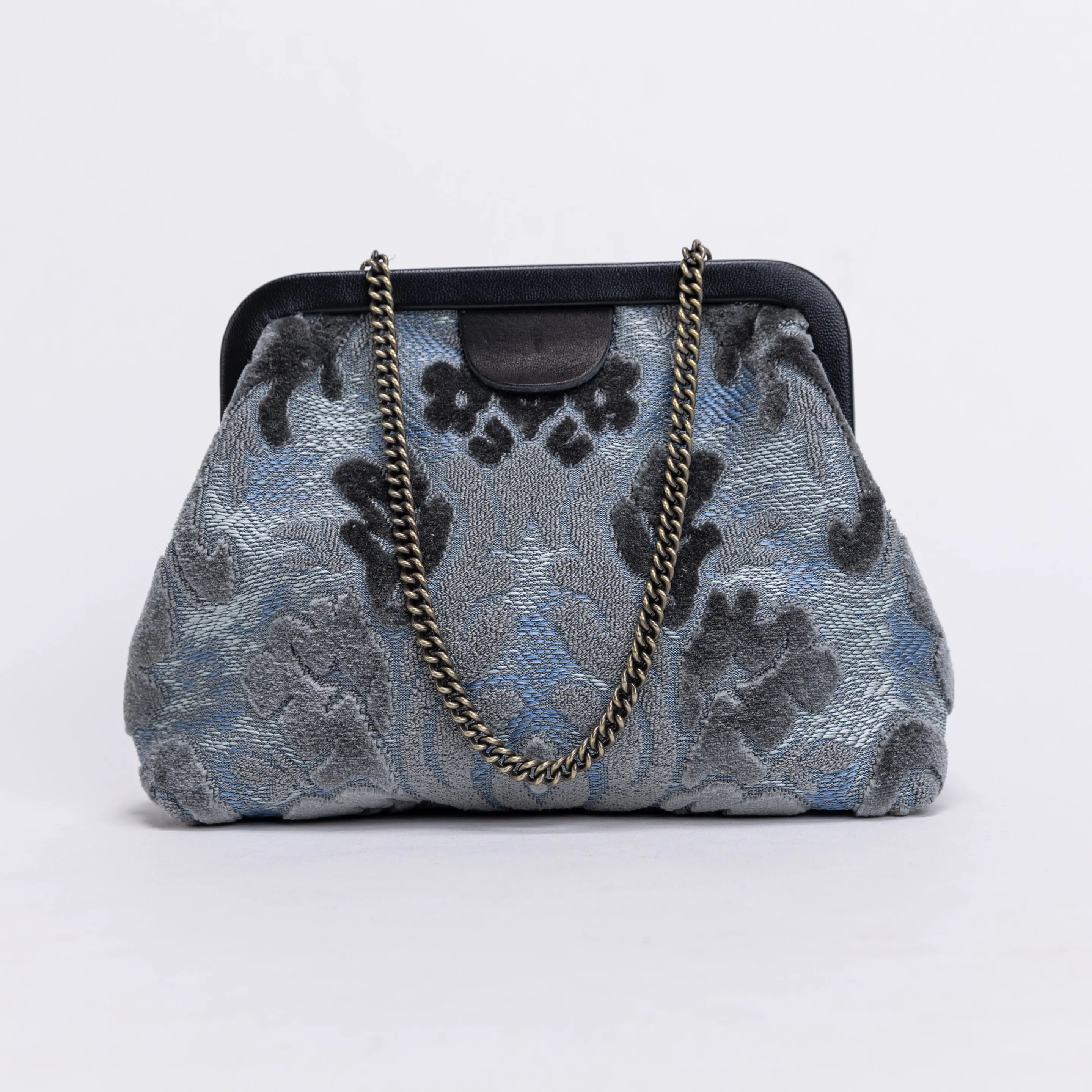Burnout Velvet Steel Blue Alma Clutch