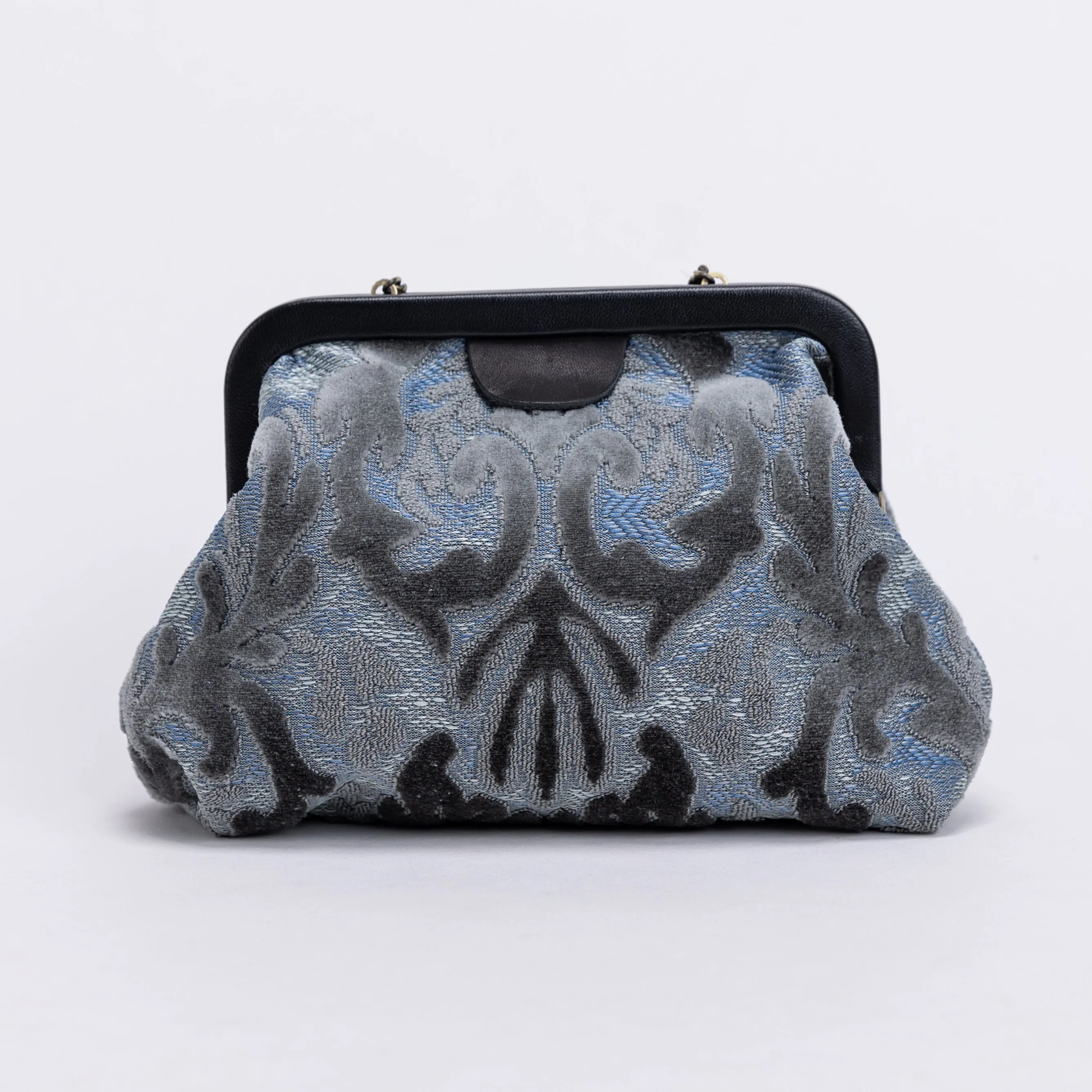 Burnout Velvet Steel Blue Alma Clutch