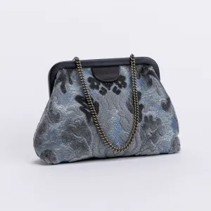 Burnout Velvet Steel Blue Alma Clutch