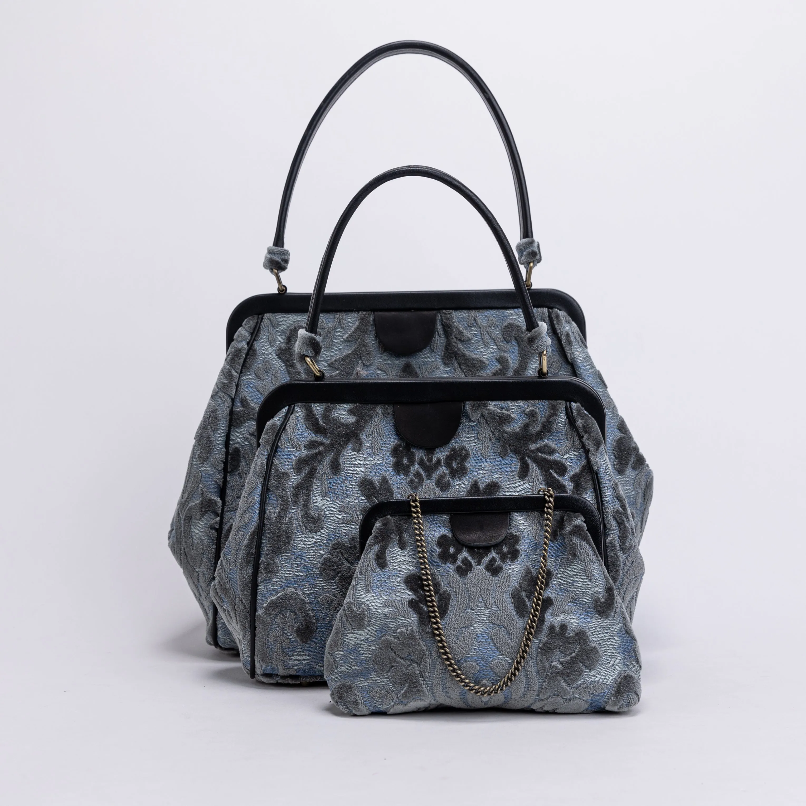 Burnout Velvet Steel Blue Alma Clutch