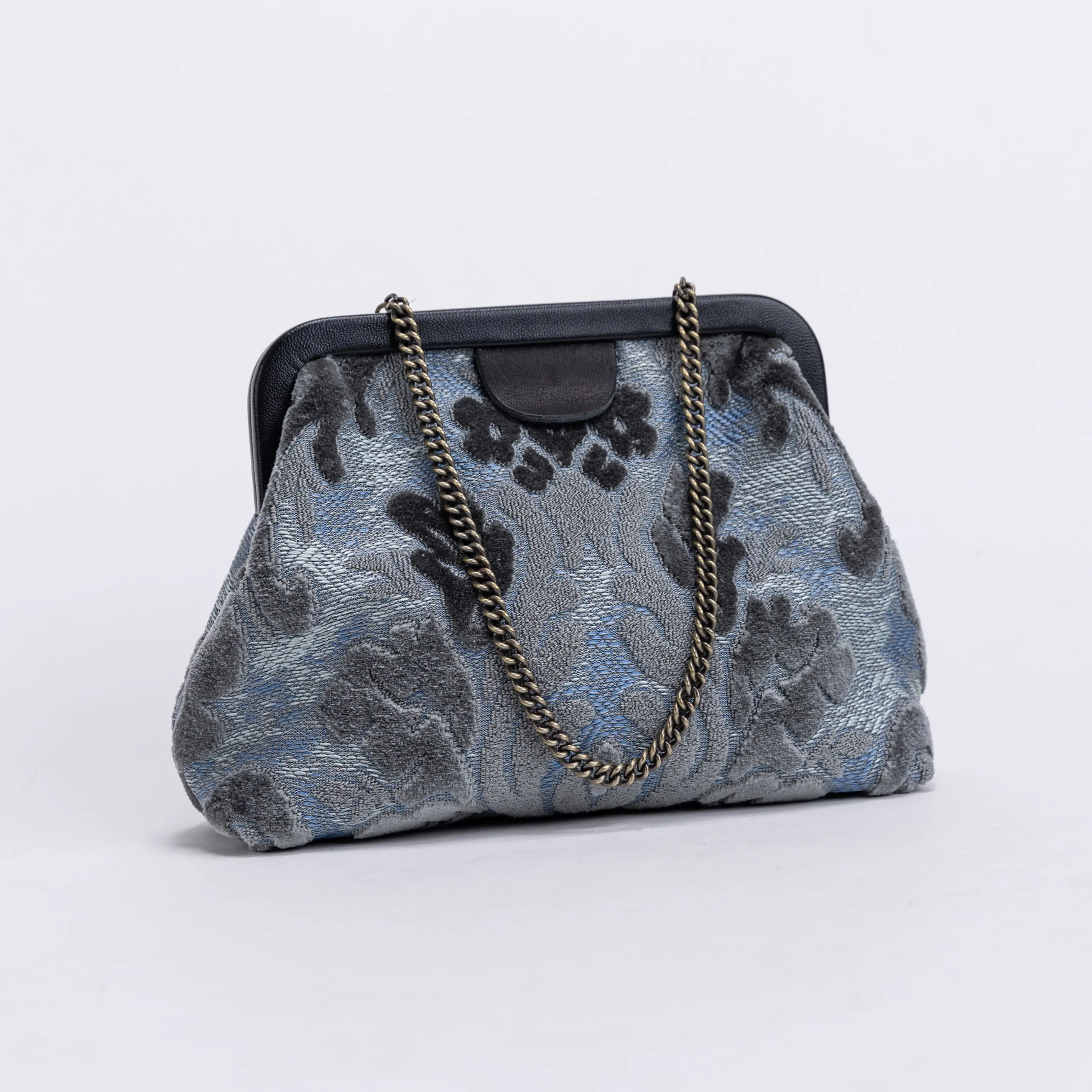 Burnout Velvet Steel Blue Alma Clutch