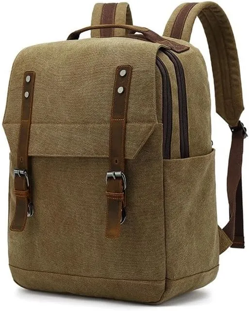 Business High Capacity Canvas Backpack Outdoor Leisure Travel Computer Bag Retro Men's Bag(E)