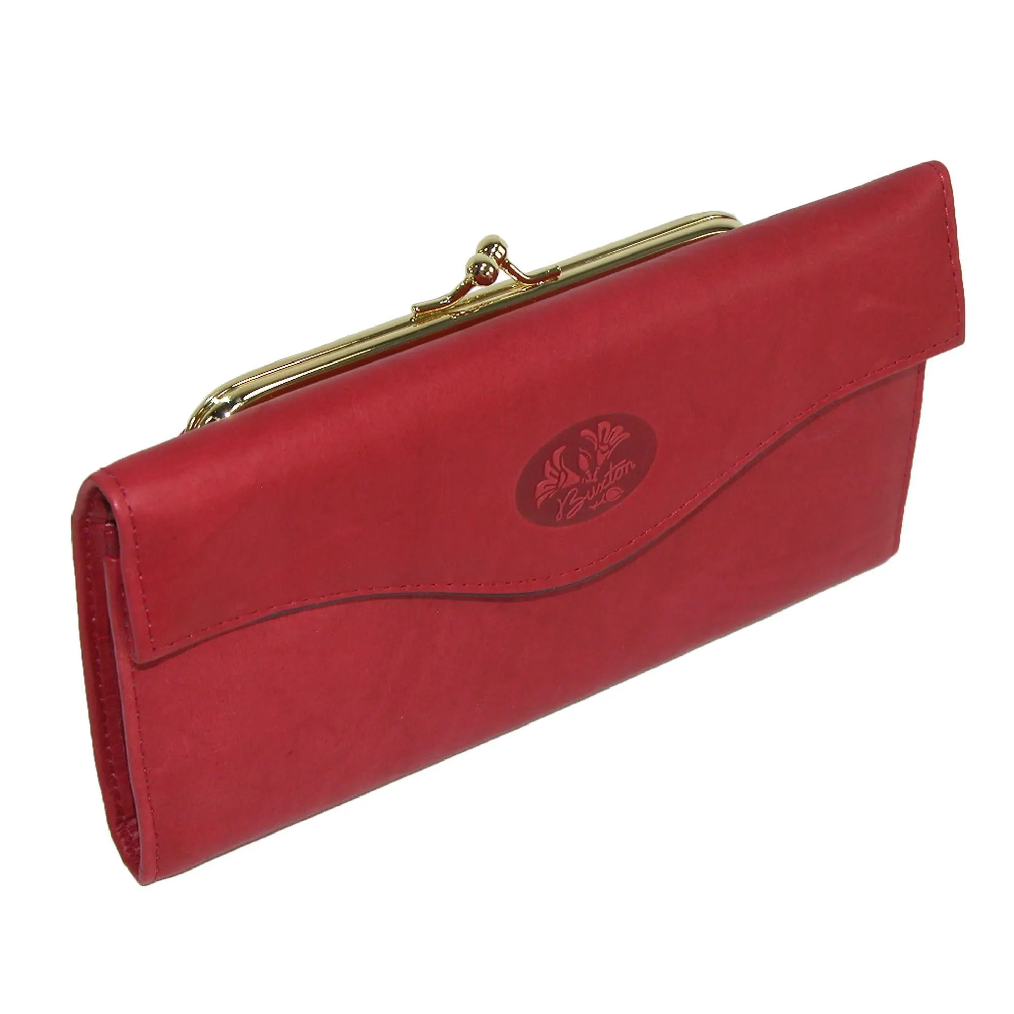 Buxton Women's Leather Long Bifold Organizer Wallet with Floral Emboss