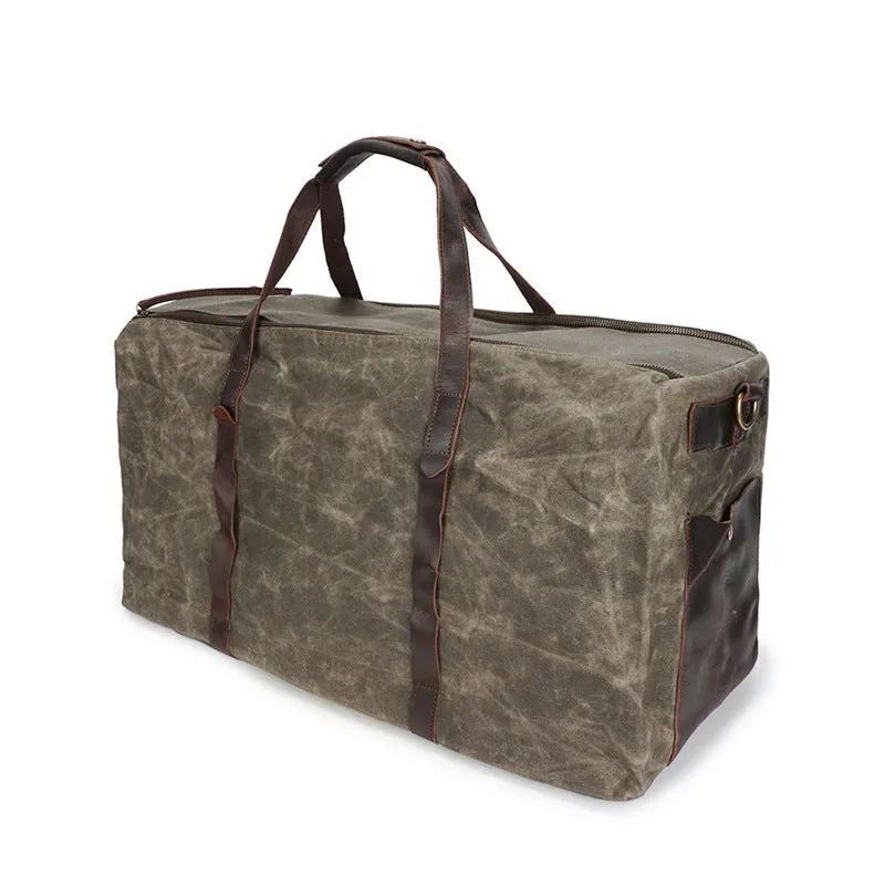 Canvas Leather Overnight Bag Waterproof Canvas Duffle Bag Crossbody Travel Bag