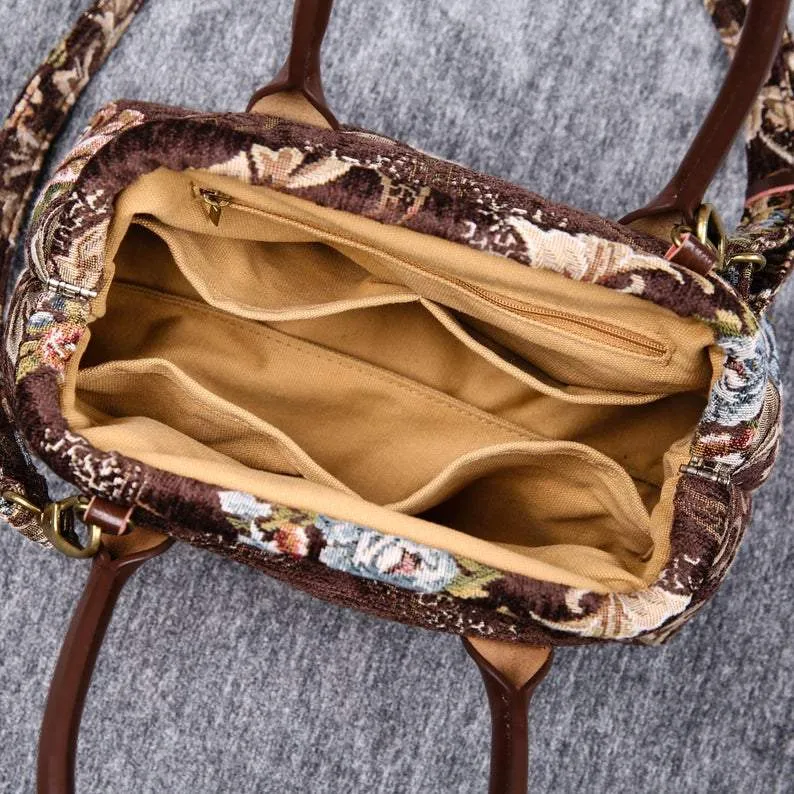Carpet Handbag Floral Coffee