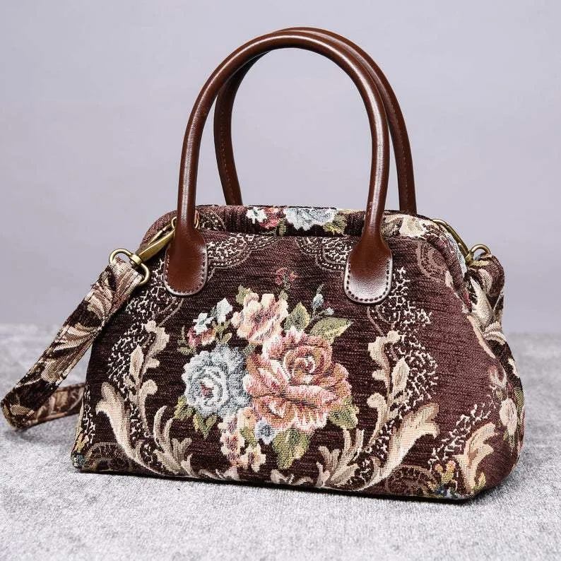 Carpet Handbag Floral Coffee