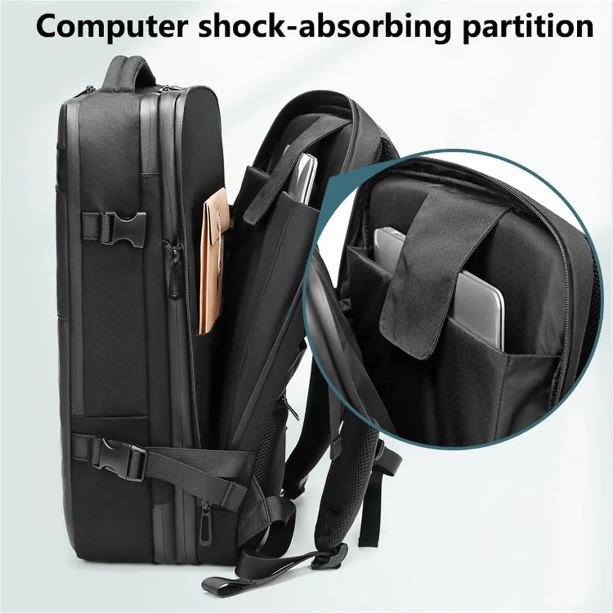 Carry On Luggage 22x14x9 Airline Approved Expandable, Expandable Travel Backpack Largecapacity Vacuum Compression Bag (Black,Backpack With Air Pump)