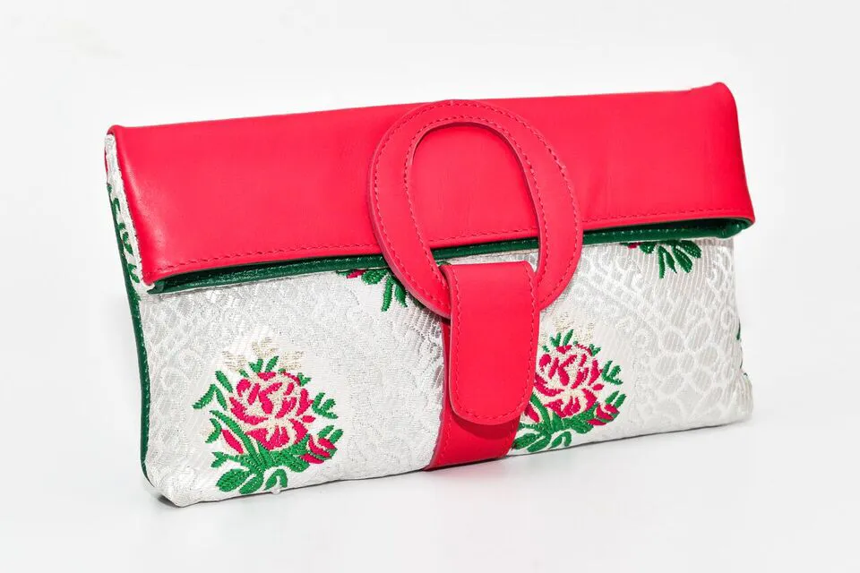 Casablanca Foldover Clutch - Pink - Green