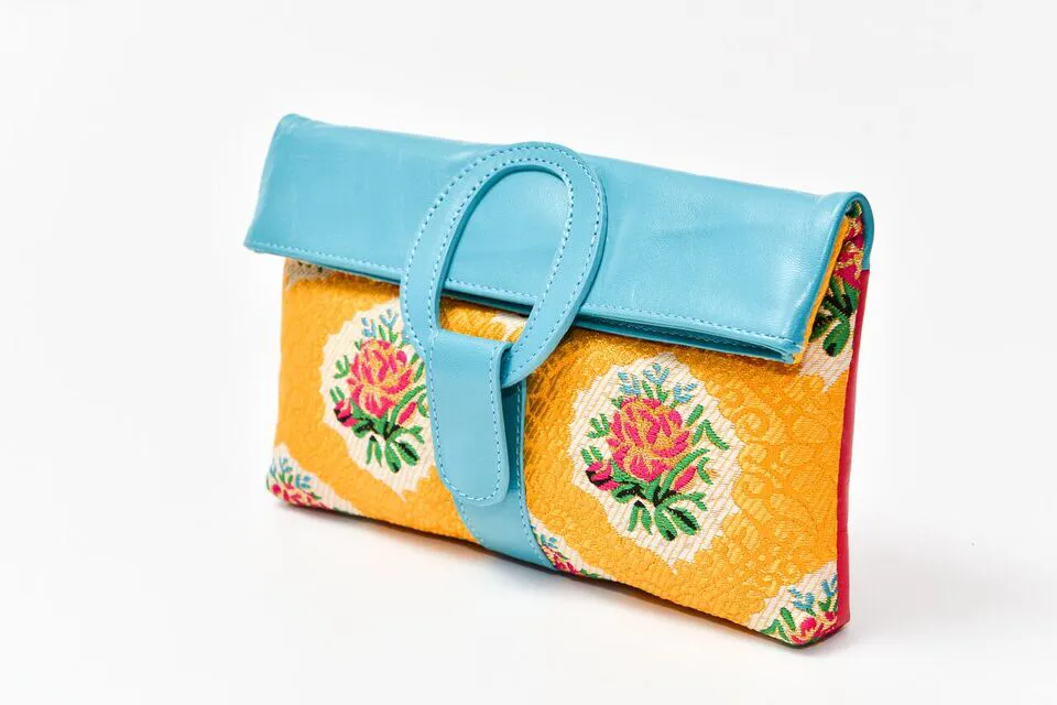 Casablanca Foldover Clutch - Turquoise - Pink