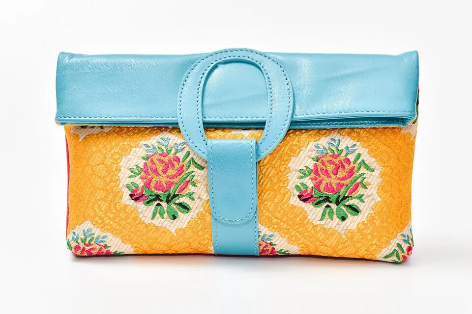 Casablanca Foldover Clutch - Turquoise - Pink