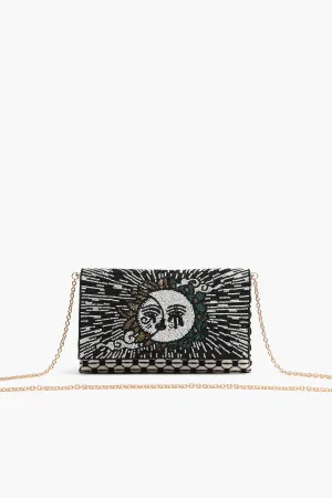 Celestial Sun and Moon Beaded Flap Clutch