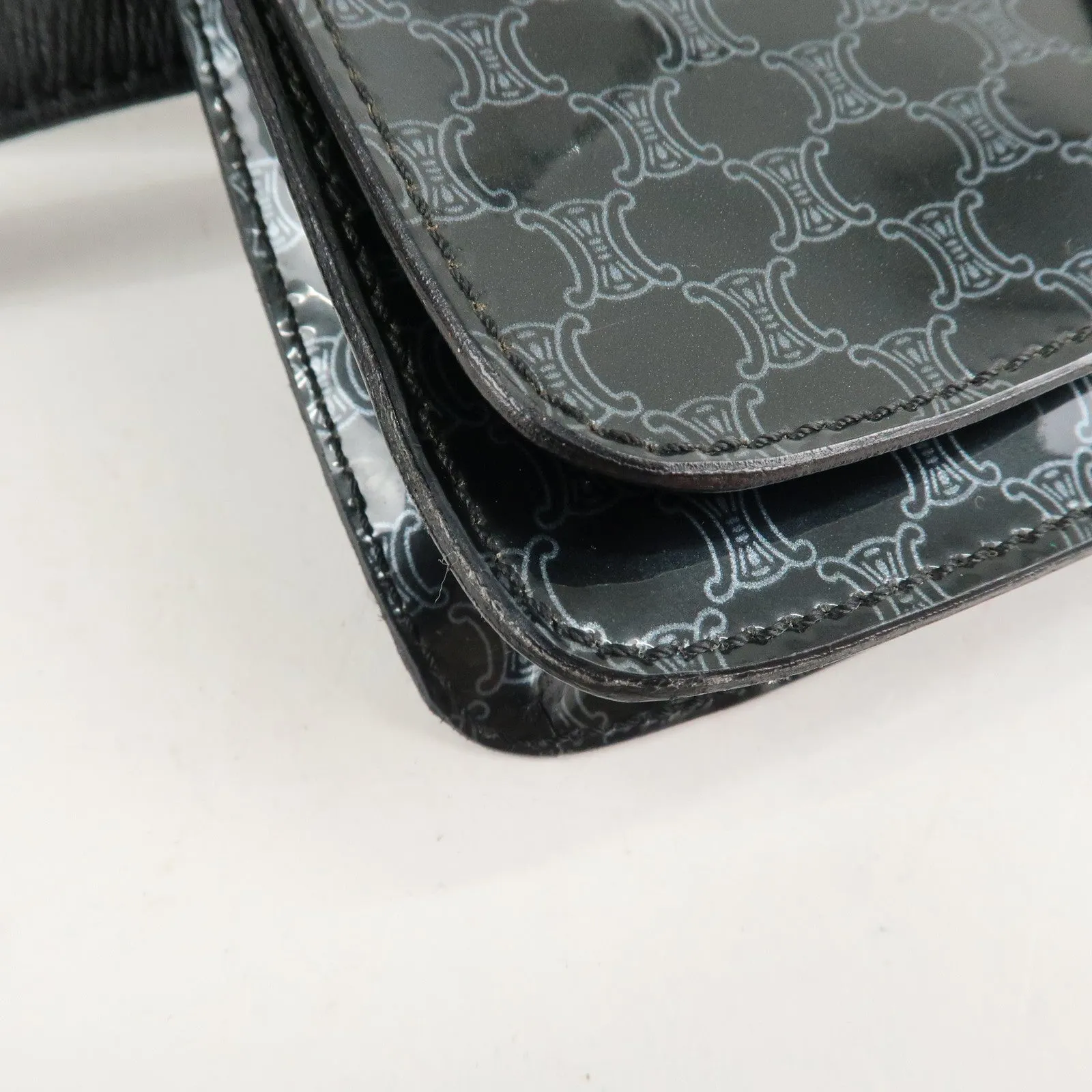 CELINE Macadam Leather PVC Waist Pouch Black Silver HDW MC99/2 Used