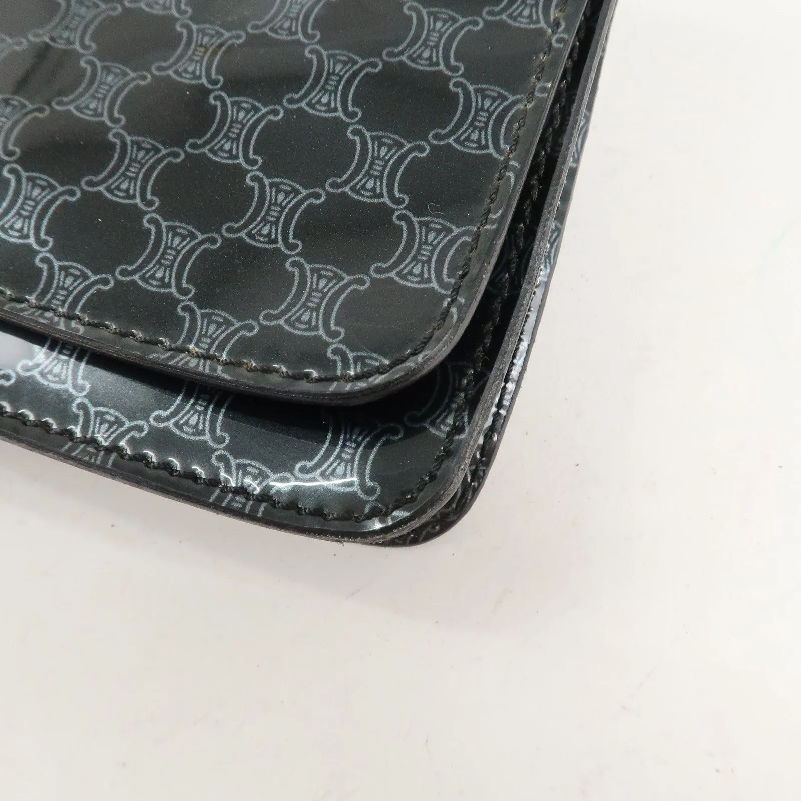 CELINE Macadam Leather PVC Waist Pouch Black Silver HDW MC99/2 Used