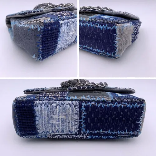 Chanel 2015 Blue Denim Patchwork Timeless Jumbo Single Flap Bag