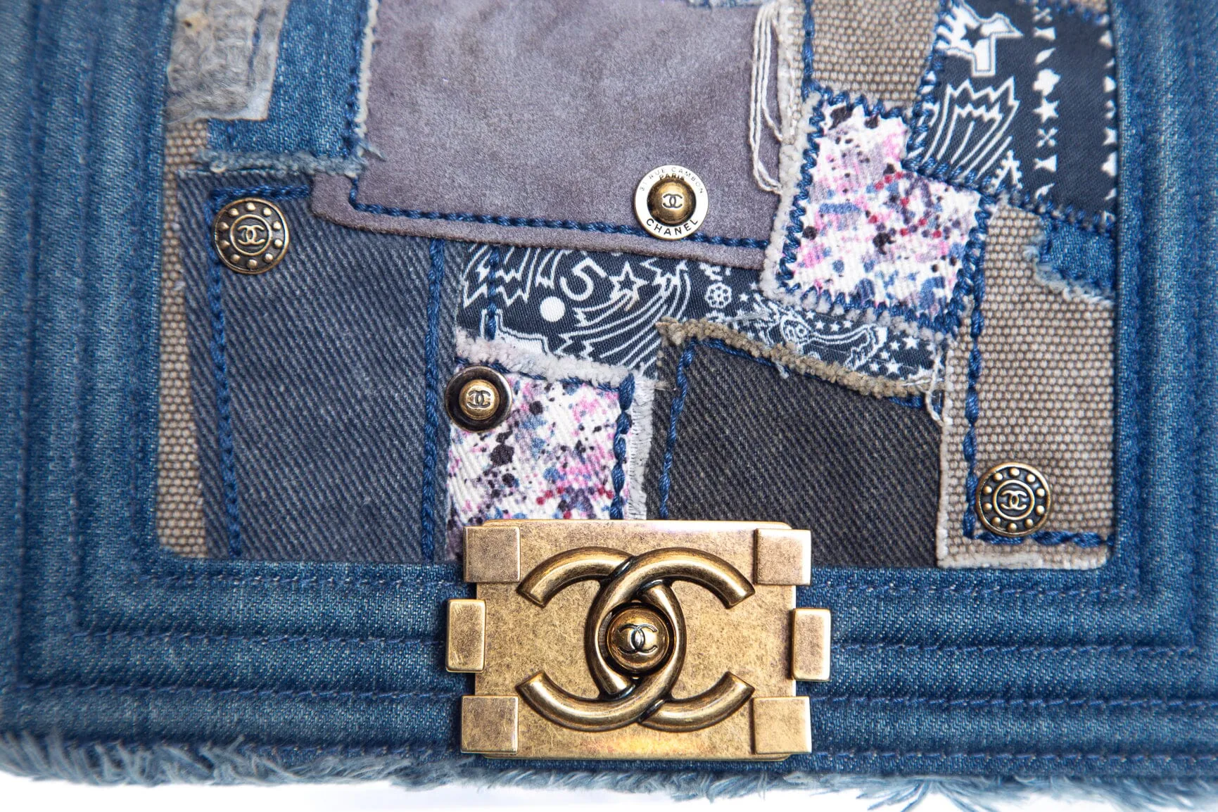 Chanel 2015/16 Denim Patchwork Boy Bag Handbag