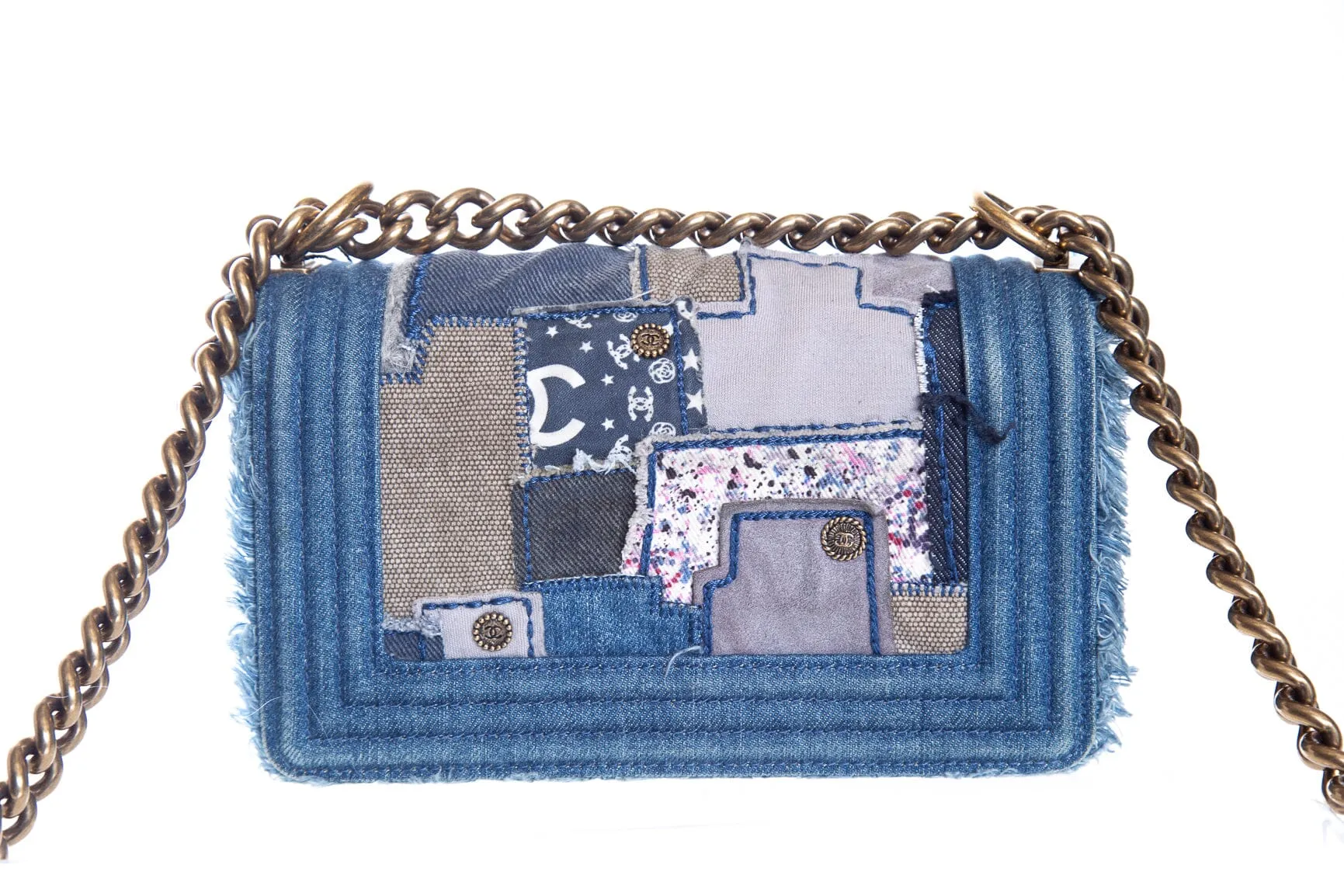 Chanel 2015/16 Denim Patchwork Boy Bag Handbag