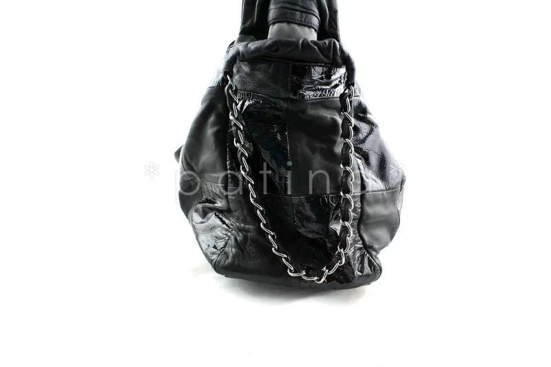 Chanel Black Patent Patchwork Brooklyn Hobo XL Tote Bag