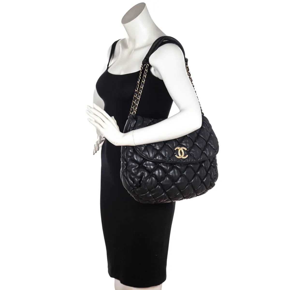 Chanel Black Quilted Lambskin Bubble Large Flap Shoulder Bag