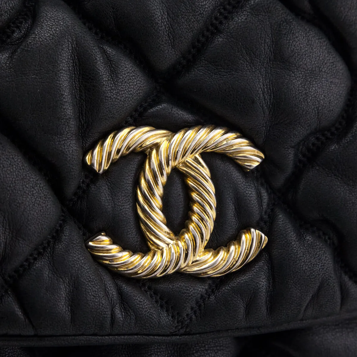 Chanel Black Quilted Lambskin Bubble Large Flap Shoulder Bag