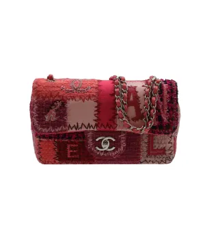 CHANEL CHAIN SHOULDER BAG PATCHWORK MULTICOLOR CANVAS LEATHER DXBS2197