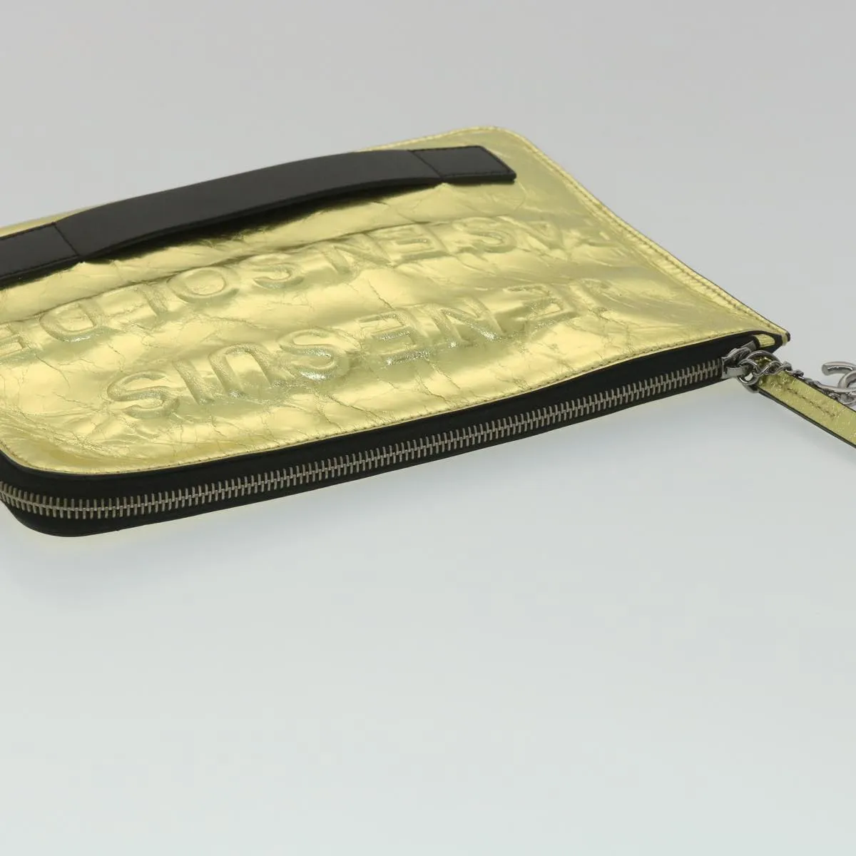 CHANEL Clutch Bag Metallic Leather Gold A82164 CC Auth 38172