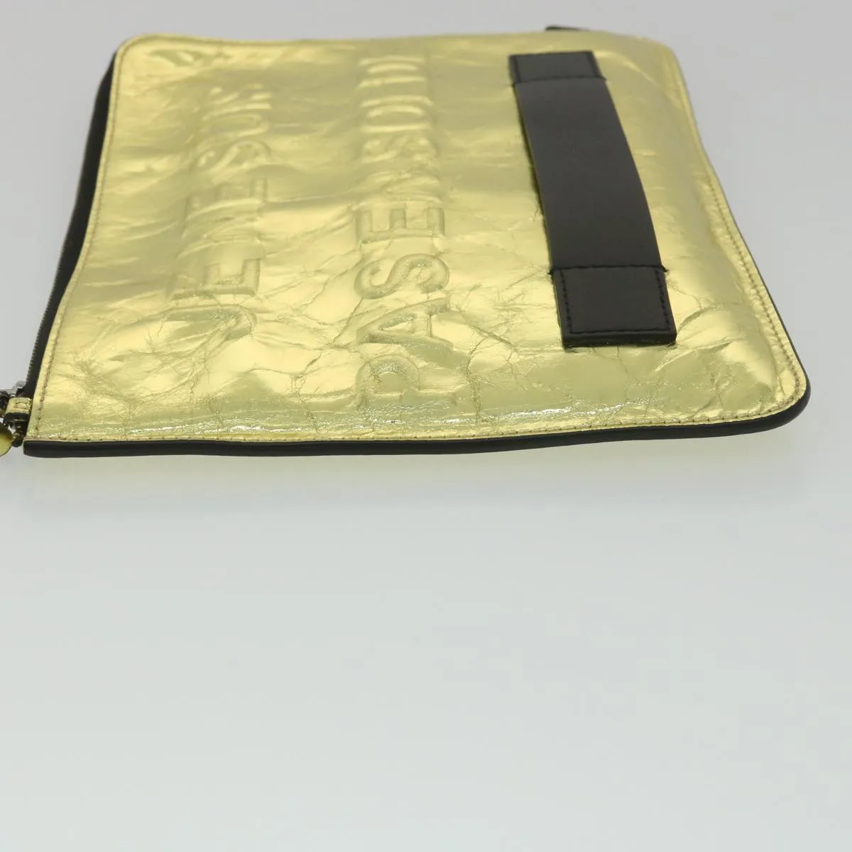 CHANEL Clutch Bag Metallic Leather Gold A82164 CC Auth 38172
