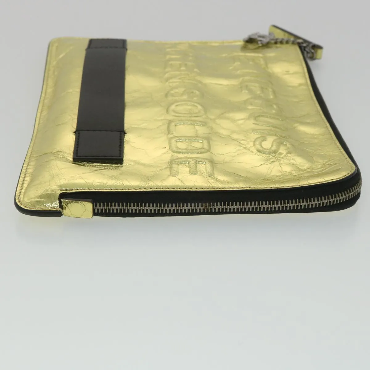 CHANEL Clutch Bag Metallic Leather Gold A82164 CC Auth 38172