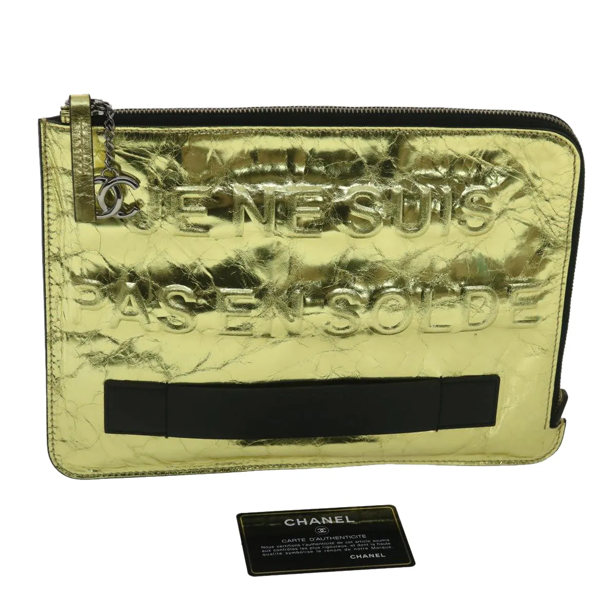 CHANEL Clutch Bag Metallic Leather Gold A82164 CC Auth 38172