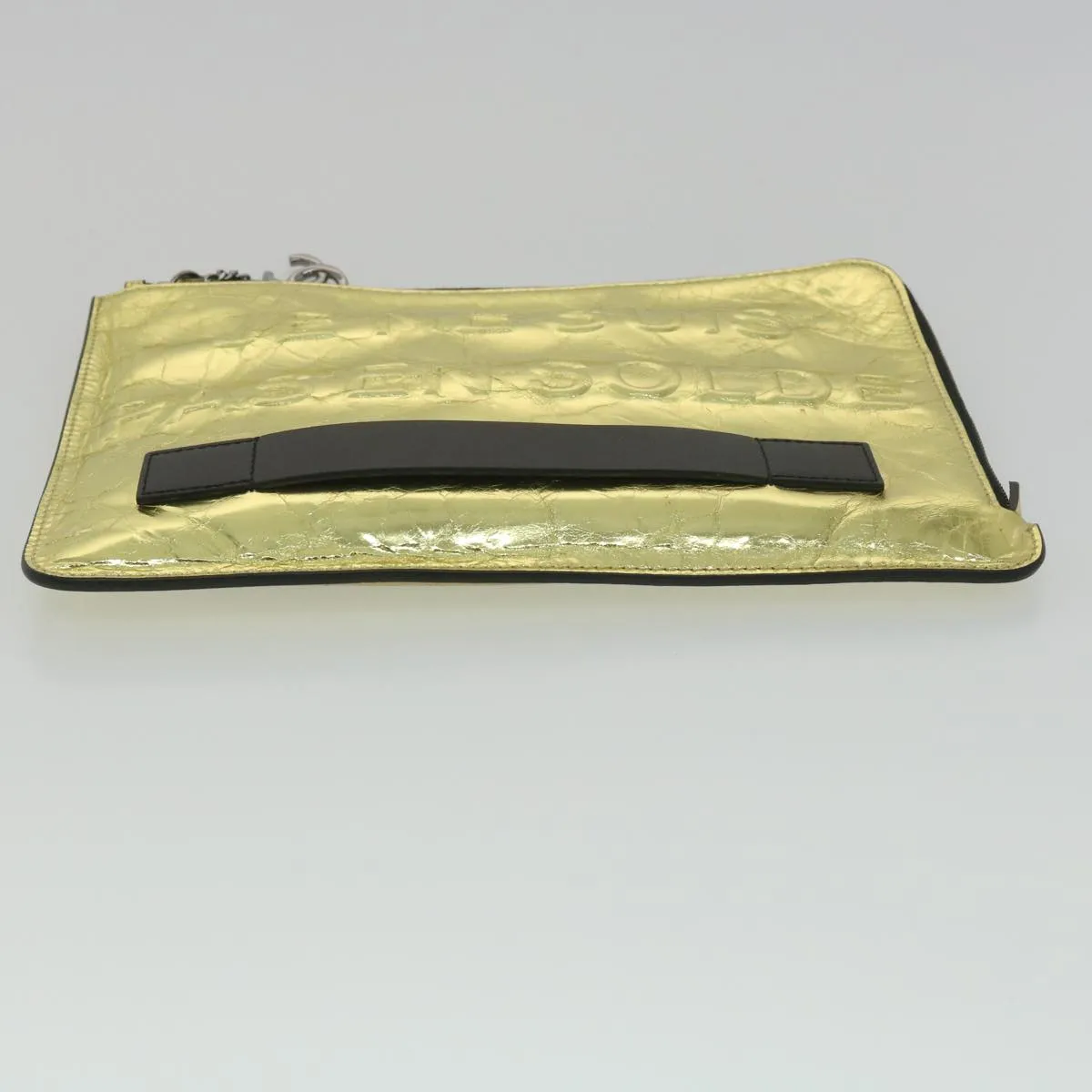 CHANEL Clutch Bag Metallic Leather Gold A82164 CC Auth 38172