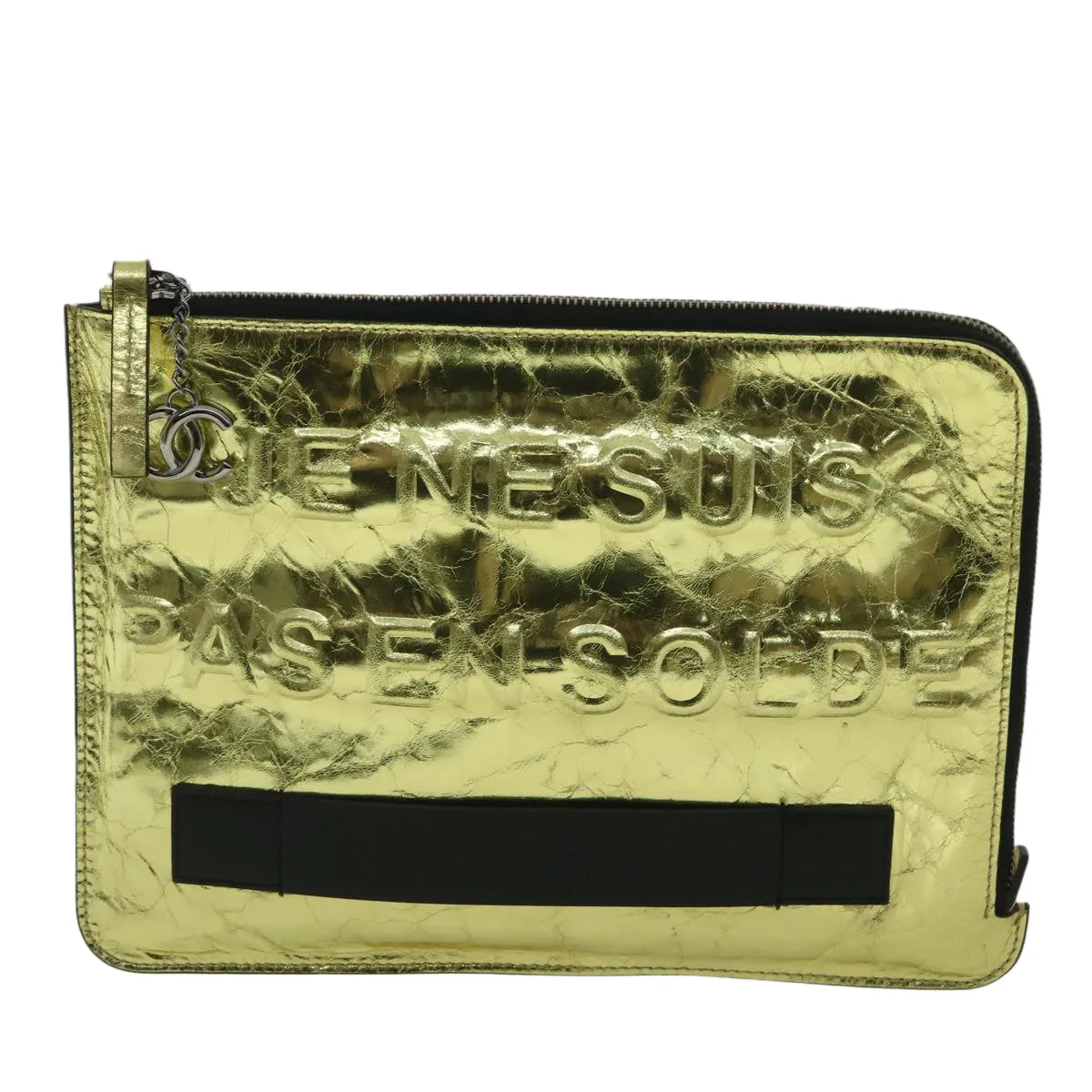 CHANEL Clutch Bag Metallic Leather Gold A82164 CC Auth 38172