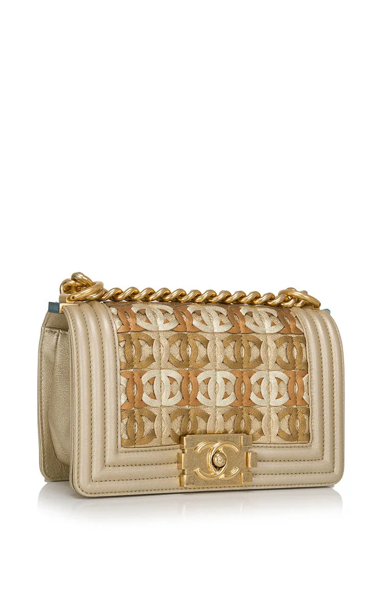 Chanel Embellished Lambskin Le Boy Bag in Runway Gold Metallic Antiqued Hardware  Handbag Ladies