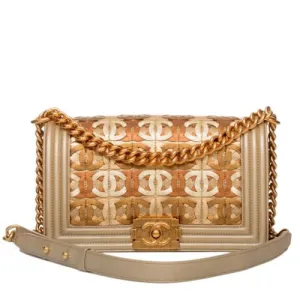 Chanel Embellished Lambskin Le Boy Bag in Runway Gold Metallic Antiqued Hardware  Handbag Ladies