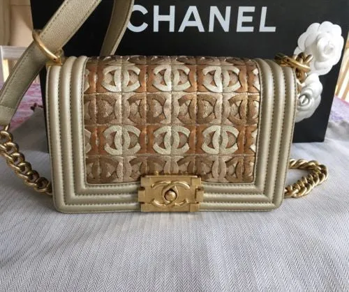 Chanel Embellished Lambskin Le Boy Bag in Runway Gold Metallic Antiqued Hardware  Handbag Ladies