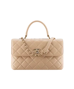 Chanel Flap Bag With Top Handle Lambskin Beige
