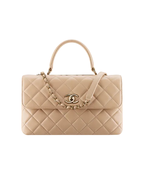 Chanel Flap Bag With Top Handle Lambskin Beige