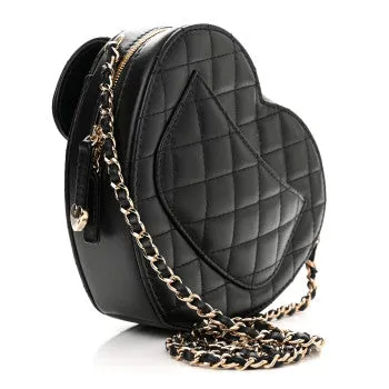 CHANEL LAMBSKIN QUILTED LOVE HEART BAG IN BLACK
