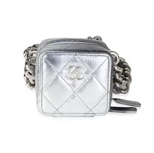 CHANEL Metallic Lambskin Quilted Coco Punk Clutch With Chain