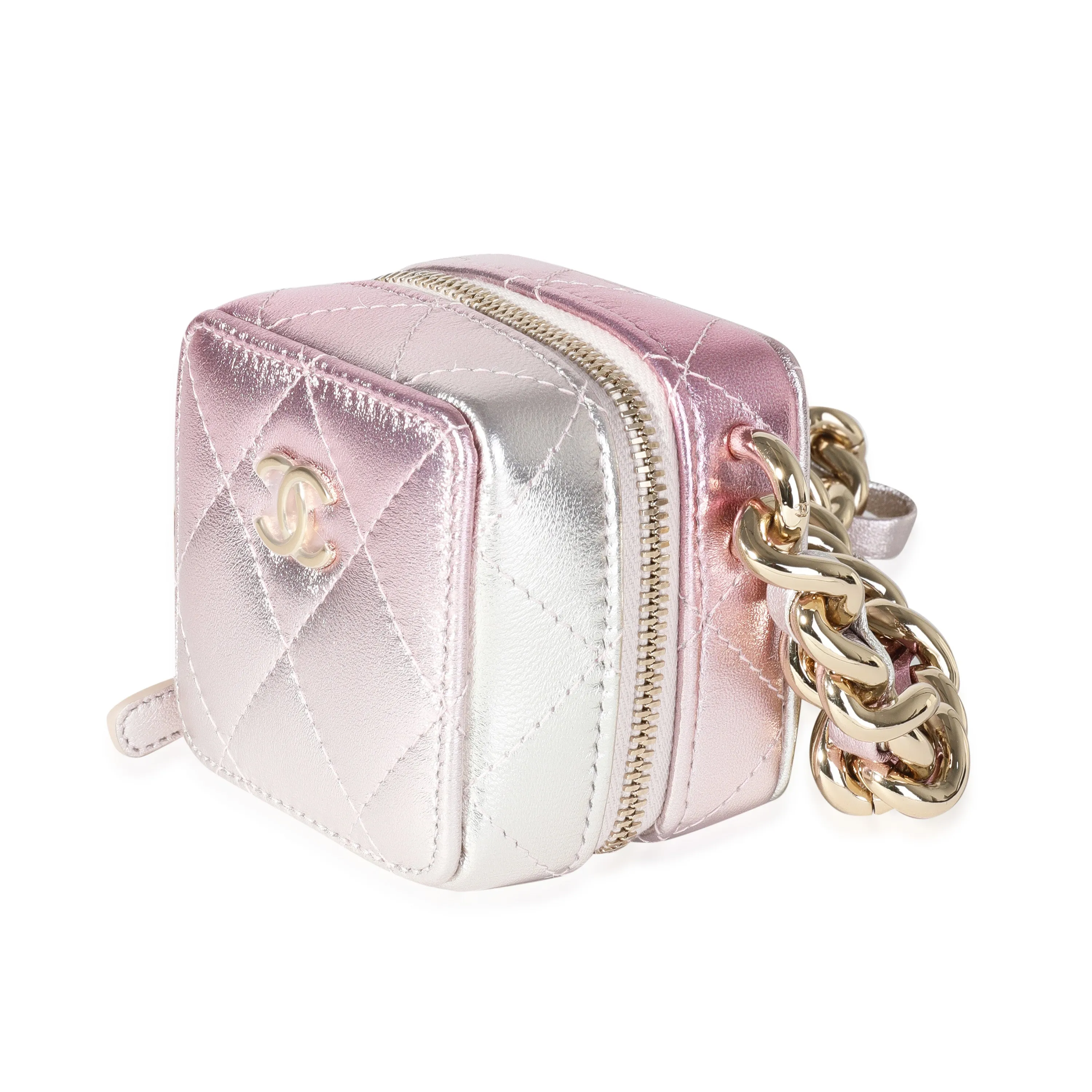 CHANEL Metallic Lambskin Quilted Coco Punk Cube Bag With Chain