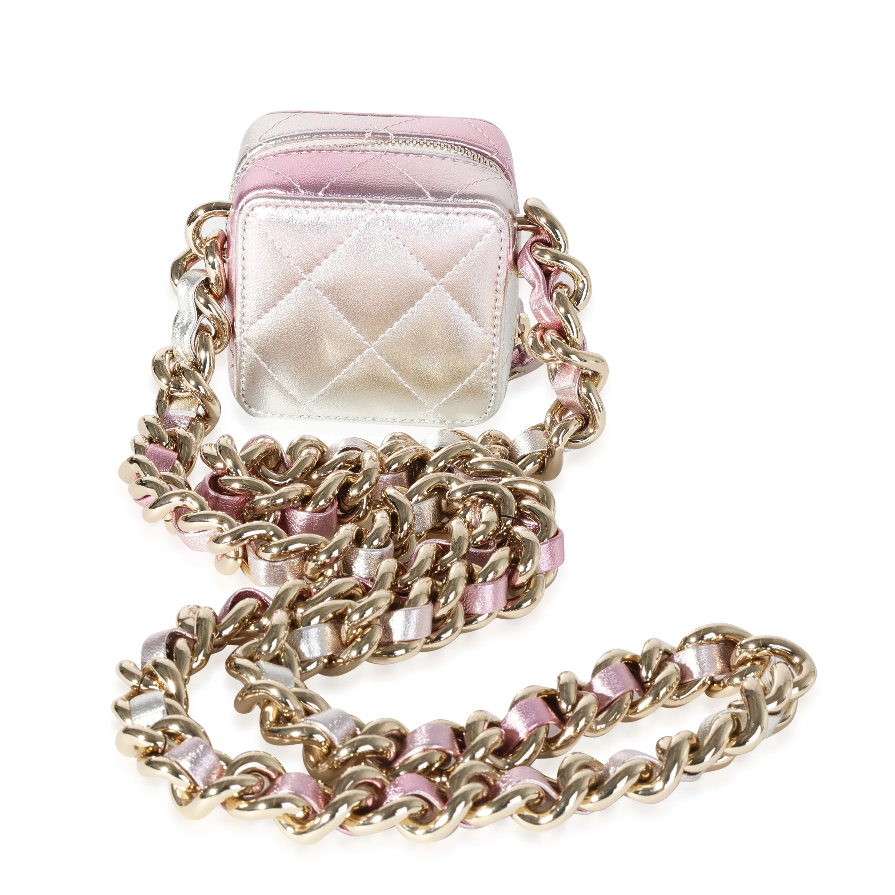 CHANEL Metallic Lambskin Quilted Coco Punk Cube Bag With Chain