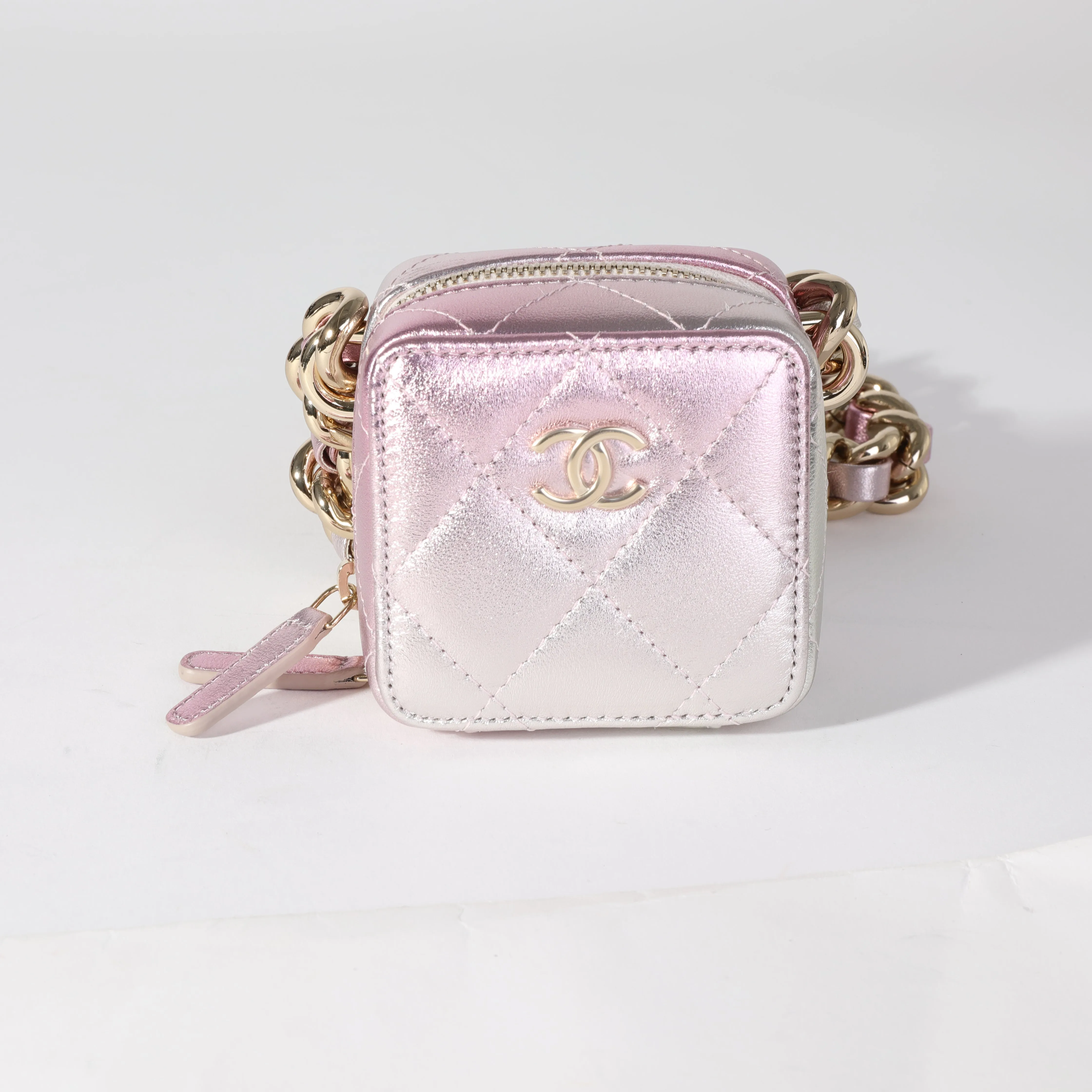 CHANEL Metallic Lambskin Quilted Coco Punk Cube Bag With Chain