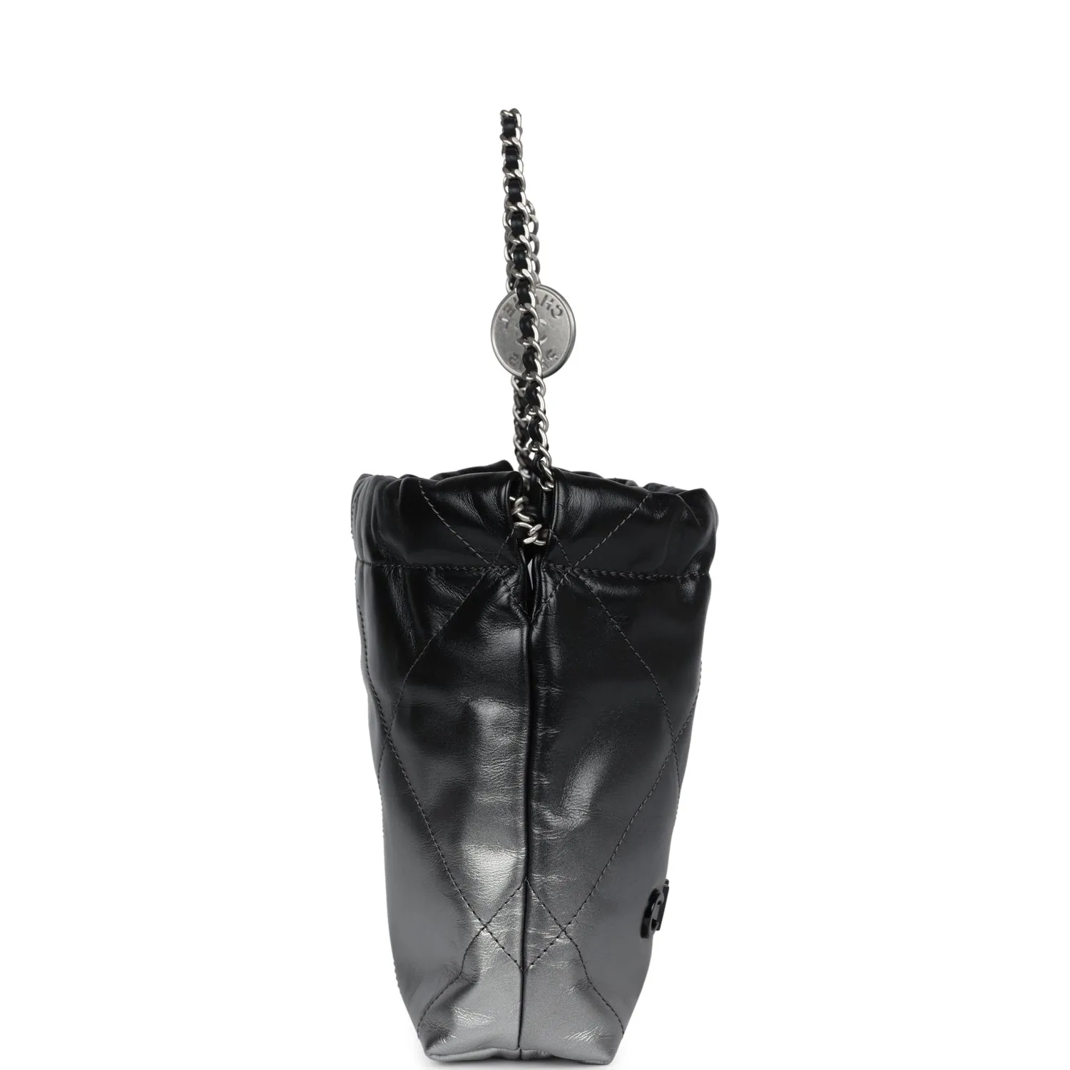 Chanel Mini 22 Bag Black and Silver Ombre Metallic Calfskin Lacquered Metal Hardware