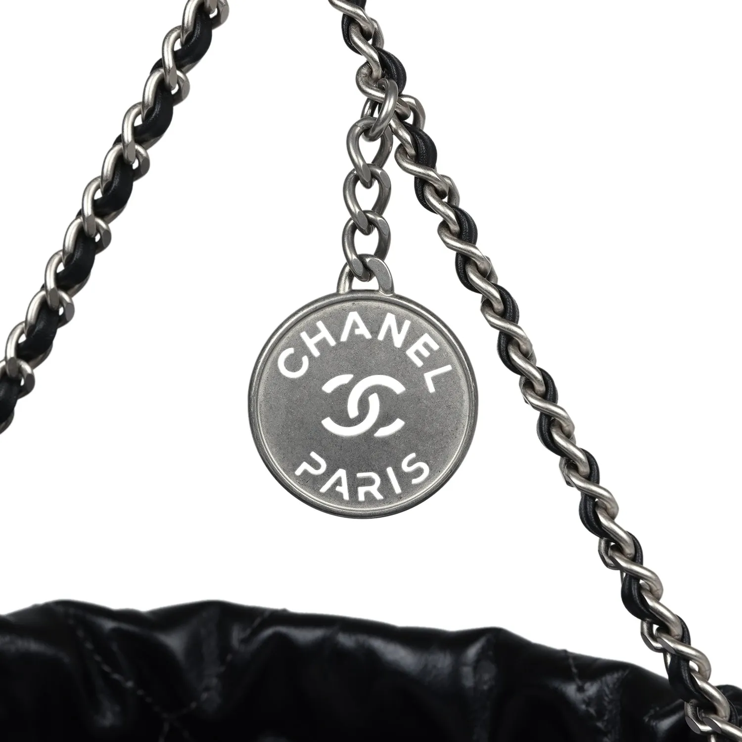 Chanel Mini 22 Bag Black and Silver Ombre Metallic Calfskin Lacquered Metal Hardware