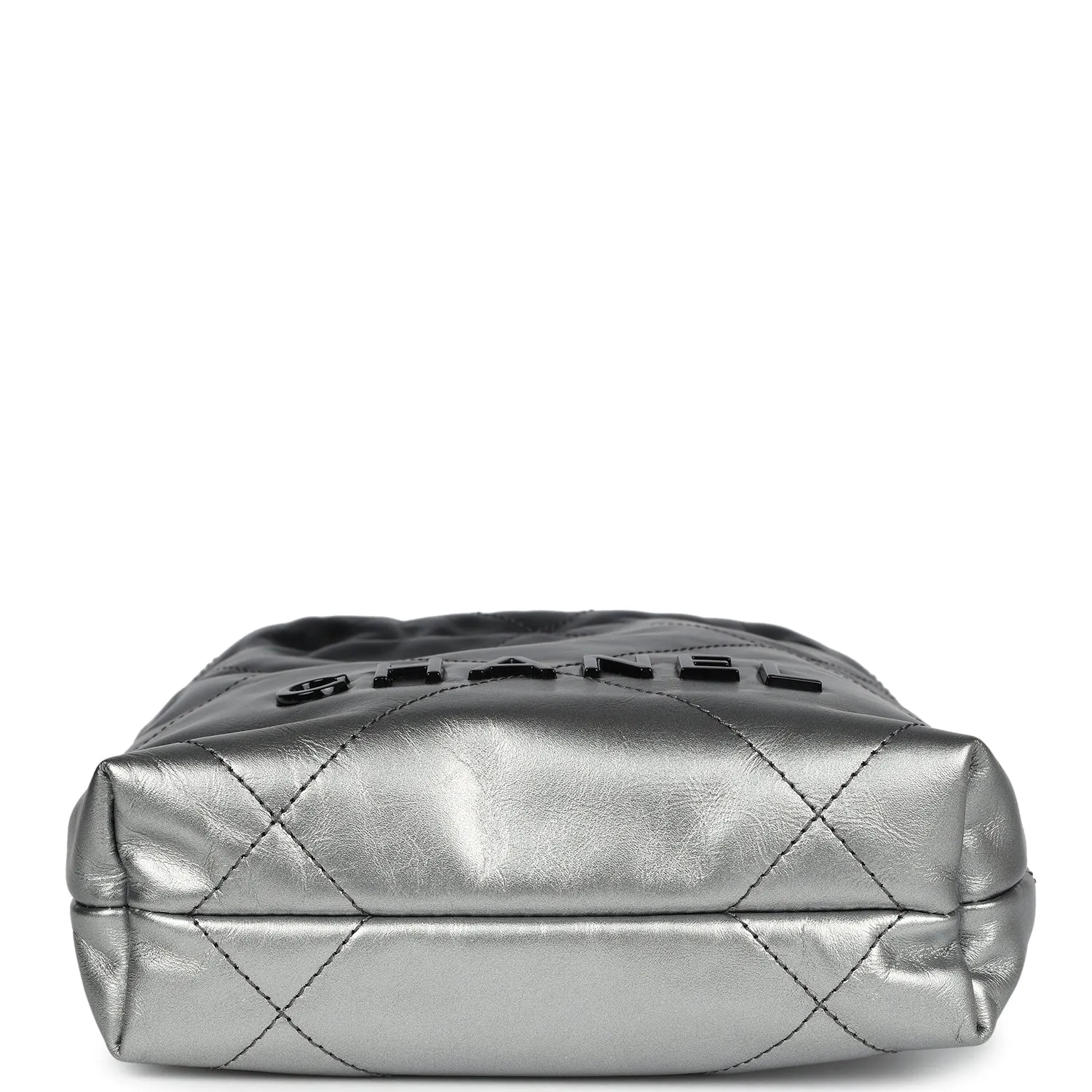 Chanel Mini 22 Bag Black and Silver Ombre Metallic Calfskin Lacquered Metal Hardware