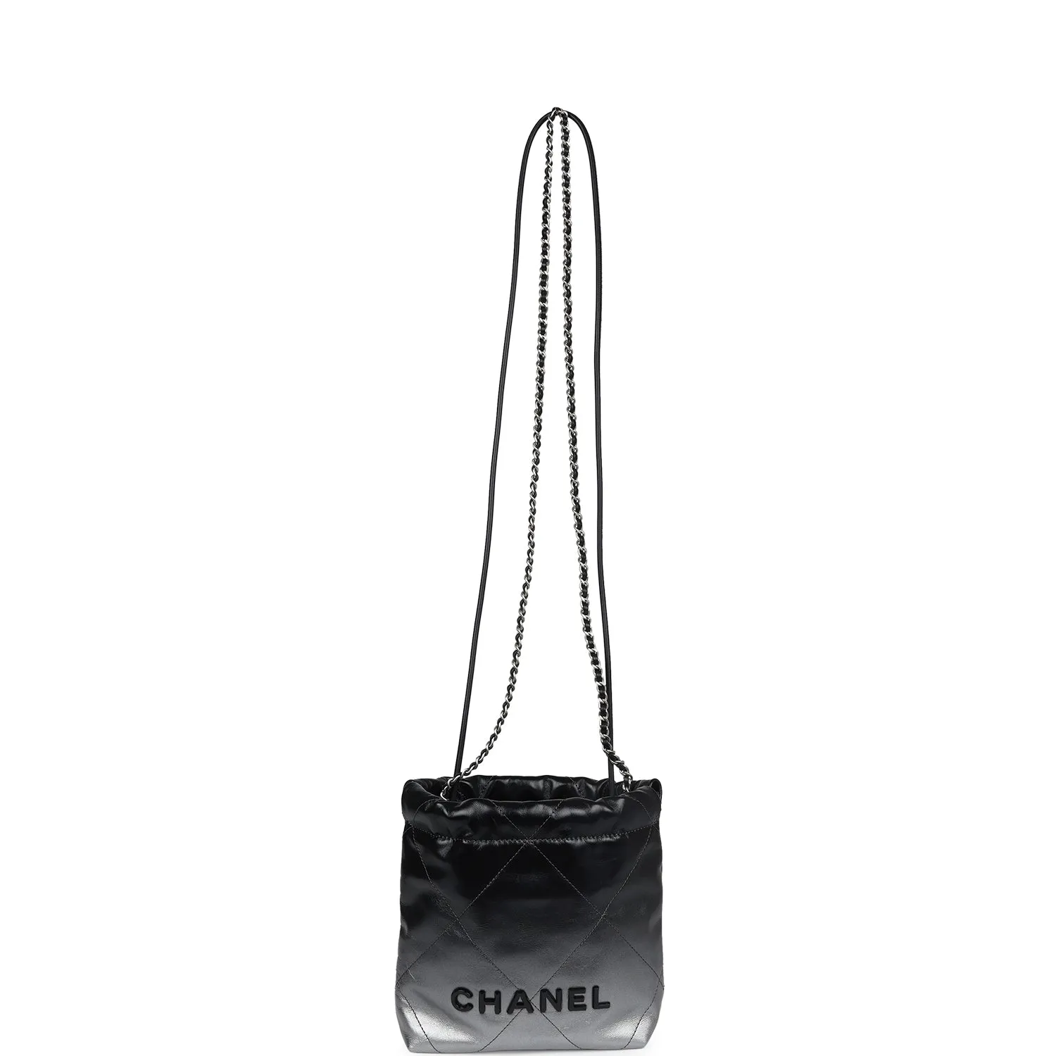 Chanel Mini 22 Bag Black and Silver Ombre Metallic Calfskin Lacquered Metal Hardware