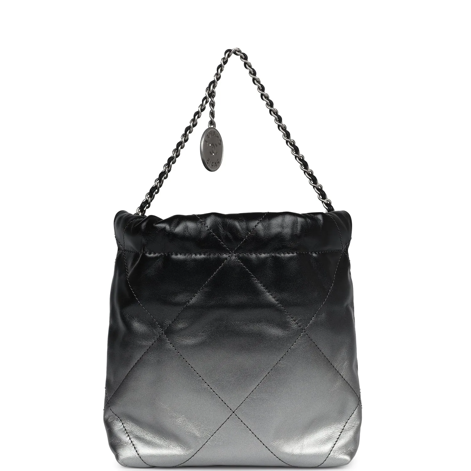 Chanel Mini 22 Bag Black and Silver Ombre Metallic Calfskin Lacquered Metal Hardware