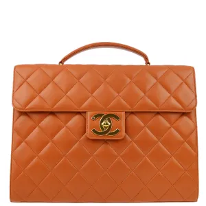 Chanel Orange Lambskin Briefcase Business HandBag